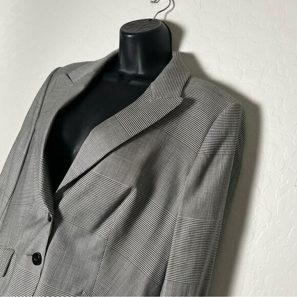 Escada plaid blazer Windowpane Black White Classic Wool Single Breast 42 L - Picture 8 of 16